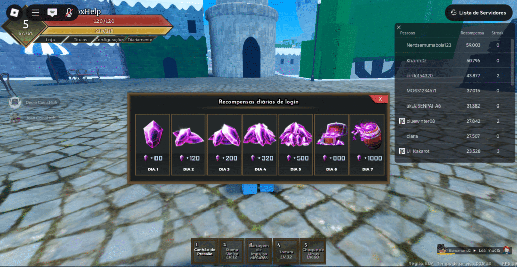 Gameplay IMPACT CAMPO DE BATALHA DE FRUTAS Roblox com frutas lendárias.